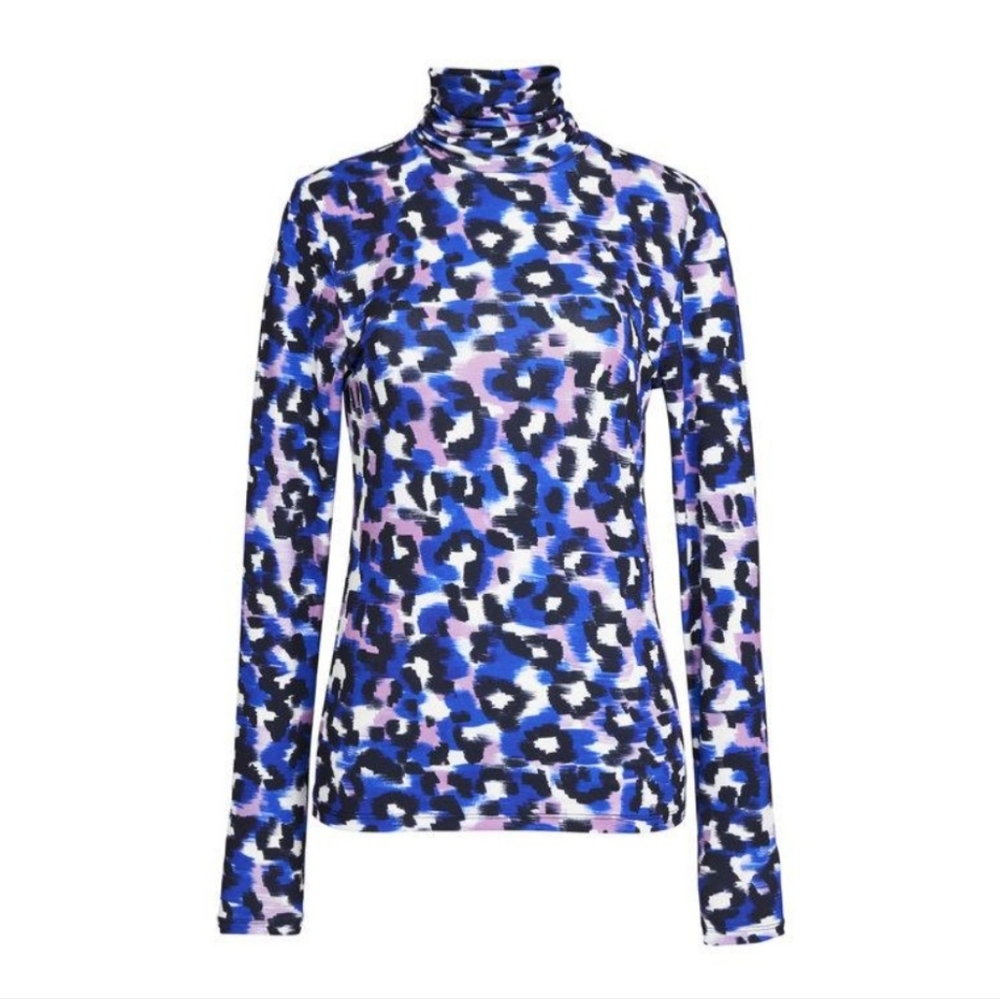 Essentiel Antwerp Leopard Print Turtleneck Top - Blue and Purple - Picture 1 of 5